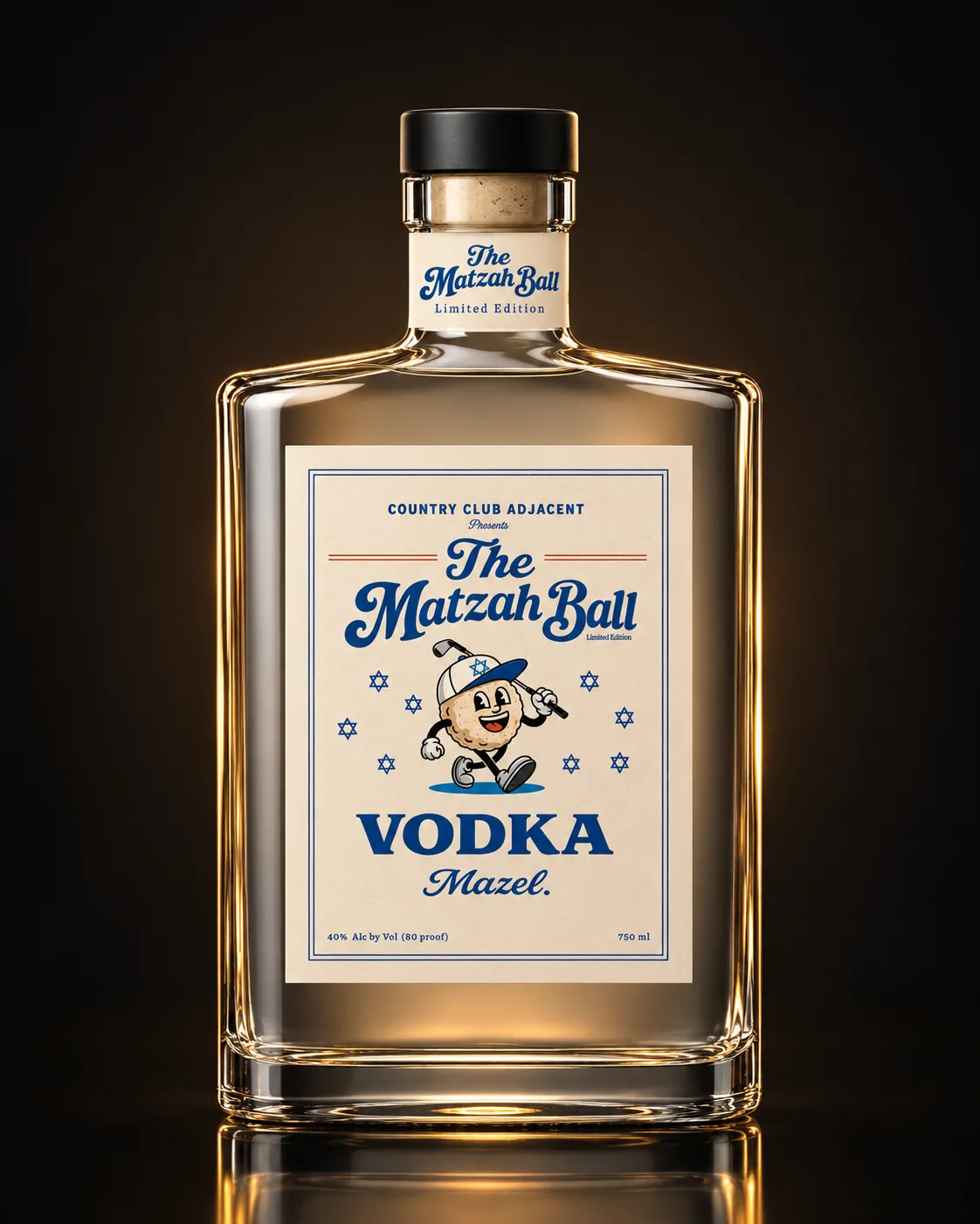 Matzah Ball vodka bottle on a dark studio background