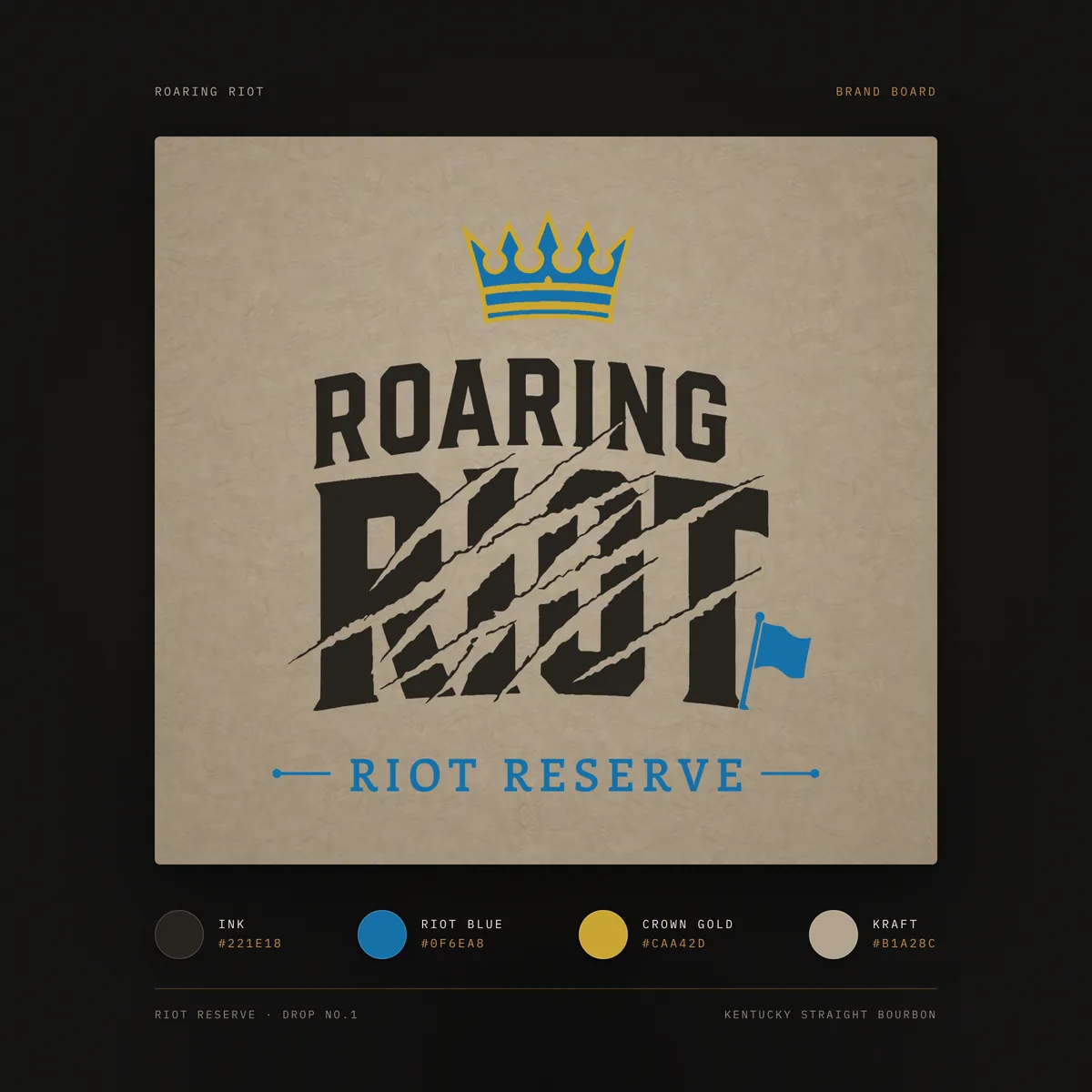 Brand board with the Handled wordmark, a gold circle, and a white bottle sketch
